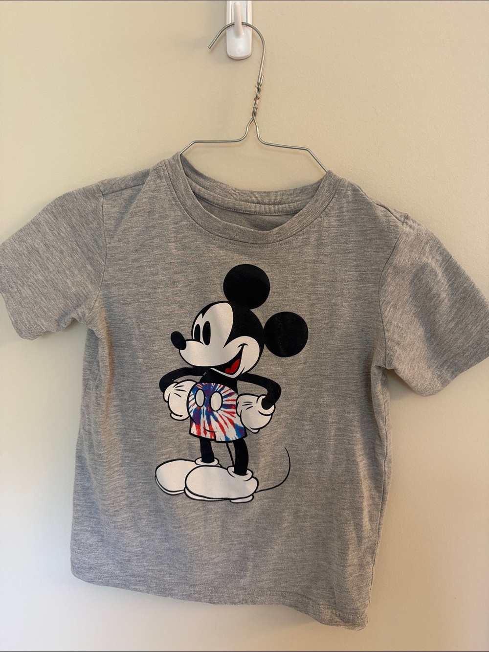 Disney Gray Mickey Mouse Tee with Tie-Dye Graphic